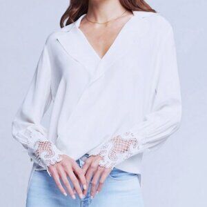 L'Agence Joah Surplice Lace Silk Blouse in Ivory Size Medium